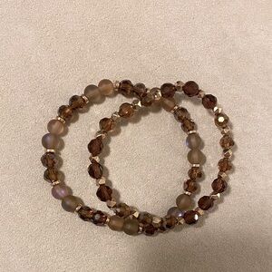Elegant Tan Beaded Bracelet Set of two